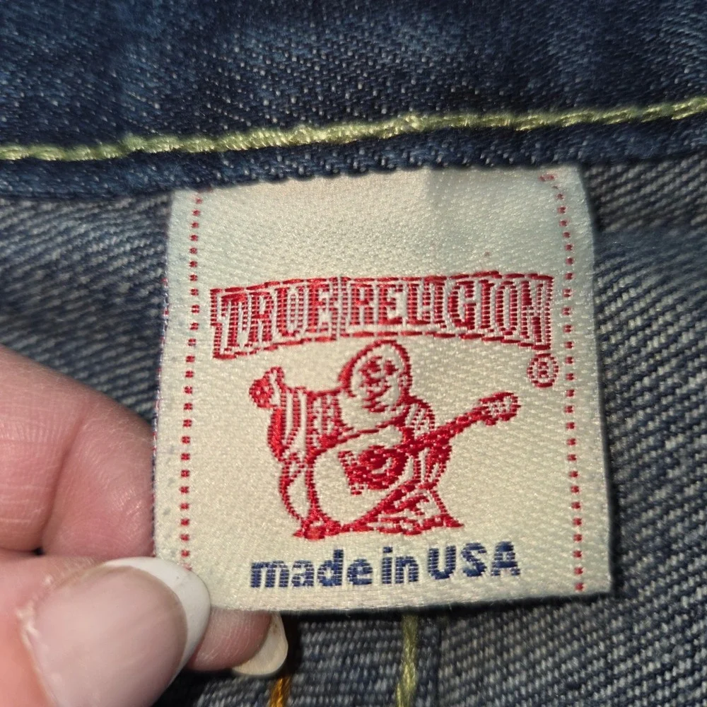 True Religion Joey Jeans Mens 40x34‎ Embroidered Dragon Distress Flare Y2K USA